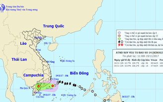 Áp thấp nhiệt đới đang hướng vào các tỉnh từ Bình Thuận đến Trà Vinh