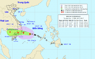 Bão số 14 hướng thẳng vào vùng ven biển các tỉnh Khánh Hoà - Ninh Thuận - Bình Thuận