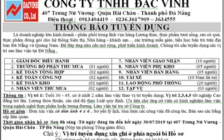 Công ty TNHH Đắc Vinh tuyển dụng