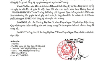 Bộ GD-ĐT yêu cầu Trường ĐH Y khoa Phạm Ngọc Thạch phải tuyển sinh toàn quốc