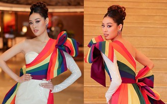 Khánh Vân diện váy lấy cảm hứng từ cờ lục sắc ủng hộ cộng đồng LGBT