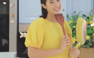 Hoa hậu Ngọc Hân vào bếp trổ tài làm bánh sắn cốt dừa nướng phiên bản hiện đại