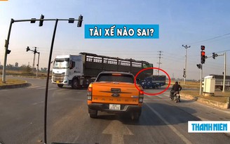 Xe container ôm cua ‘lùa’ xe tải cố vượt: Tài xế nào sai?