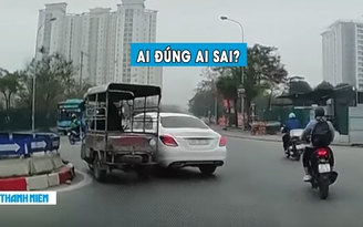 Tránh ô tô Mercedes cua gấp, xe ba gác suýt lật: Ai đúng, ai sai?