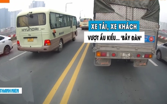 Phẫn nộ hàng loạt xe khách, xe tải ‘hùa’ nhau vượt ẩu trên đường cấm
