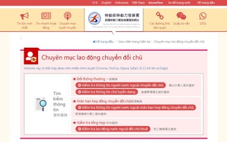 Website hỗ trợ lao động nước ngoài ở Đài Loan sử dụng tiếng Việt