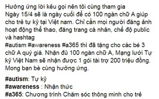 Cư dân mạng chung tay tìm 100.000 chữ A giúp đỡ trẻ tự kỷ ở Việt Nam