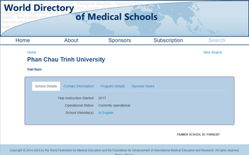 Trường ĐH Phan Châu Trinh có tên trong Danh mục các trường Y khoa Thế giới