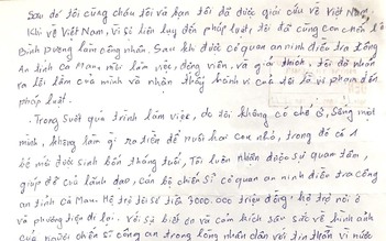 Cà Mau: Bị can viết thư cảm ơn công an vì được 'giải cứu' về Việt Nam