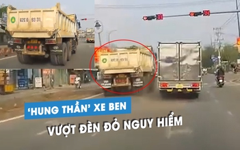 Kinh hoàng xe ben phi ầm ầm, vượt đèn đỏ bất chấp nguy hiểm