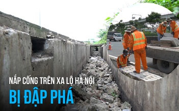 Kẻ gian đập phá hàng trăm nắp cống trên Xa lộ Hà Nội