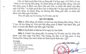 Điều động, bổ nhiệm TS Dương Đức Hùng làm Giám đốc Bệnh viện hữu nghị Việt Đức