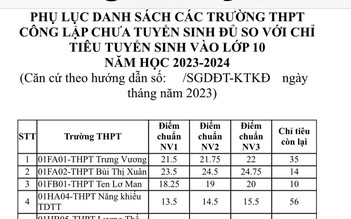 Chỉ tiêu tuyển bổ sung lớp 10 của 108 trường THPT công lập tại TP.HCM