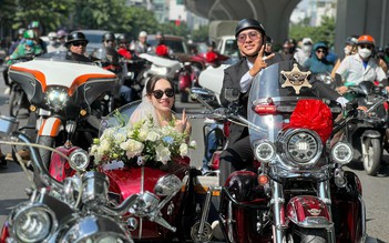 Chú rể rước dâu bằng dàn xe mô tô Harley Davidson khiến nhiều người trầm trồ