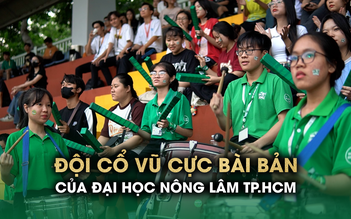 Đội cổ vũ cực bài bản của ĐH Nông Lâm TP.HCM trên khán đài TNSV Thaco Cup 2024