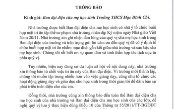 Ban đại diện CMHS vận động kinh phí tổ chức 20.11, hiệu trưởng ra thông báo khẩn