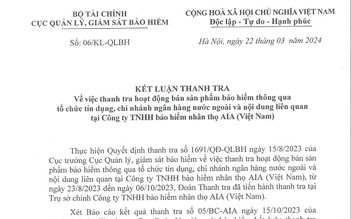 Công bố kết luận thanh tra bảo hiểm nhân thọ AIA