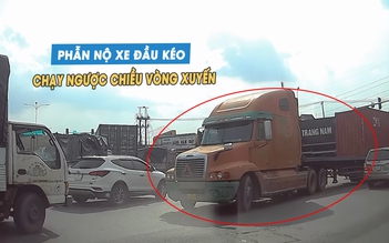 Xe đầu kéo chạy ngược chiều vòng xuyến, tài xế quá xem thường luật