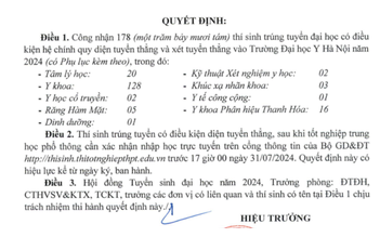 Trường ĐH Y Hà Nội công bố danh sách 178 thí sinh trúng tuyển diện tuyển thẳng