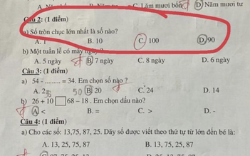 Số tròn chục lớn nhất là số nào trong các số 1, 10, 100 và 90?