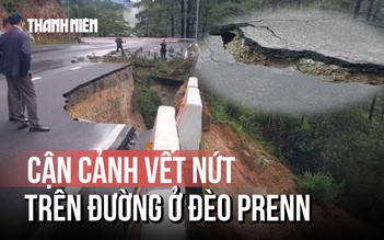 Mưa lớn kéo dài, đèo Prenn xuất hiện vết nứt khổng lồ ăn sâu nửa mặt đường