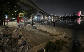 Hà Nội: Đường đi bộ hồ Đống Đa bị đục nham nhở khi vừa được chỉnh trang