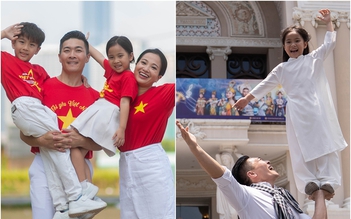 Quốc Cơ diễn xiếc cùng hai con trên đường phố