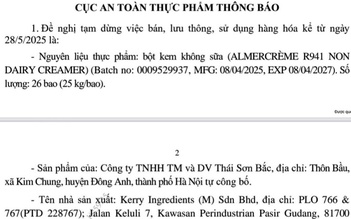 Tạm dừng lưu thông, sử dụng nguyên liệu bột kem không sữa do vi phạm ghi nhãn