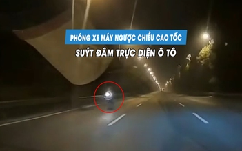 'Thót tim' xe máy phóng ngược chiều trên cao tốc, suýt đâm trực diện ô tô con
