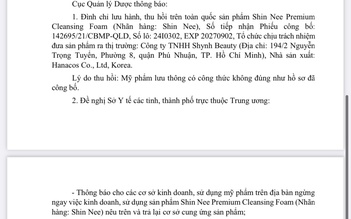 Thêm 4 lô mỹ phẩm bị yêu cầu thu hồi toàn quốc
