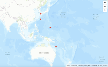 Bản đồ cho thấy sự hiện diện của Hải quân Mỹ ở Tây Thái Bình Dương