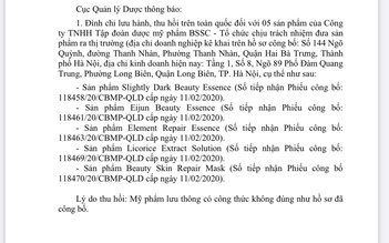 Ngừng ngay kinh doanh, sử dụng 5 mỹ phẩm trên toàn quốc