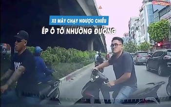 Thanh niên lái xe máy luồn lách, chạy ngược chiều ép ô tô nhường đường