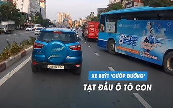 Ô tô con phanh dúi dụi vì bị xe buýt 'cướp đường', chuyển làn ẩu