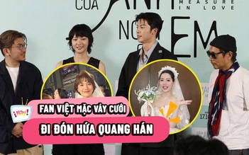 Fan Việt mặc váy cưới đi đón Hứa Quang Hán