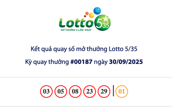 Kết quả xổ số Lotto 5/35 Vietlott trưa 30.9, giải độc đắc hơn 10,9 tỉ đồng