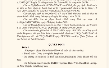 Công ty Traphaco bị phạt 160 triệu do vi phạm hành chính liên quan nhiều lô thuốc