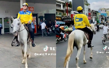 Sự thật clip xe ôm công nghệ cưỡi ngựa vào cây xăng ở TP.HCM gây sốt mạng