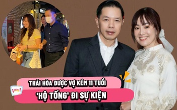 Thái Hòa được vợ trẻ 'tháp tùng', chăm sóc tại sự kiện
