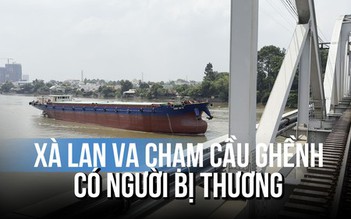 Khoảnh khắc cầu Ghềnh rung lên bần bật khi sà lan va chạm