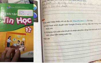 Phụ huynh bức xúc khi vở bài tập Tin học lớp 3 in link ‘web đen’