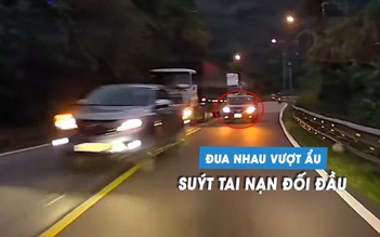 Hai ô tô đua nhau vượt ẩu, suýt gây tai nạn đối đầu trên đèo Bảo Lộc