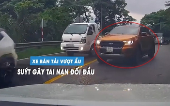 Phẫn nộ xe bán tải 'cướp làn' vượt ẩu trên đèo, bất chấp trời mưa đường trơn