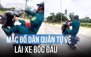 Xôn xao clip nam thanh niên mặc trang phục dân quân tự vệ lái xe bốc đầu