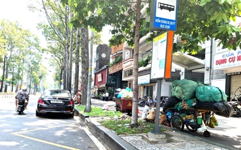 Rác bủa vây nhà chờ xe buýt