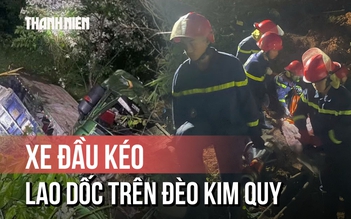 Hiện trường vụ xe đầu kéo lao dốc trên đèo Kim Quy