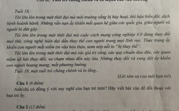 Đề thi học sinh giỏi môn ngữ văn: Tuổi 18 có được 'chông chênh'?