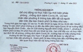 Cà Mau: Giả mạo thông báo của phường về dịch bệnh làm hoang mang dư luận