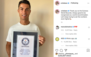 Cristiano Ronaldo được sách kỷ lục Guinness công nhận kỷ lục ghi 111 bàn thắng