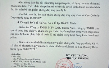 Thu hồi toàn quốc 3 mỹ phẩm do không trung thực về giấy ủy quyền